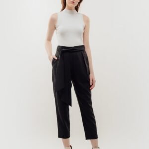 High Waisted Trousers with Belt Tie in Navy