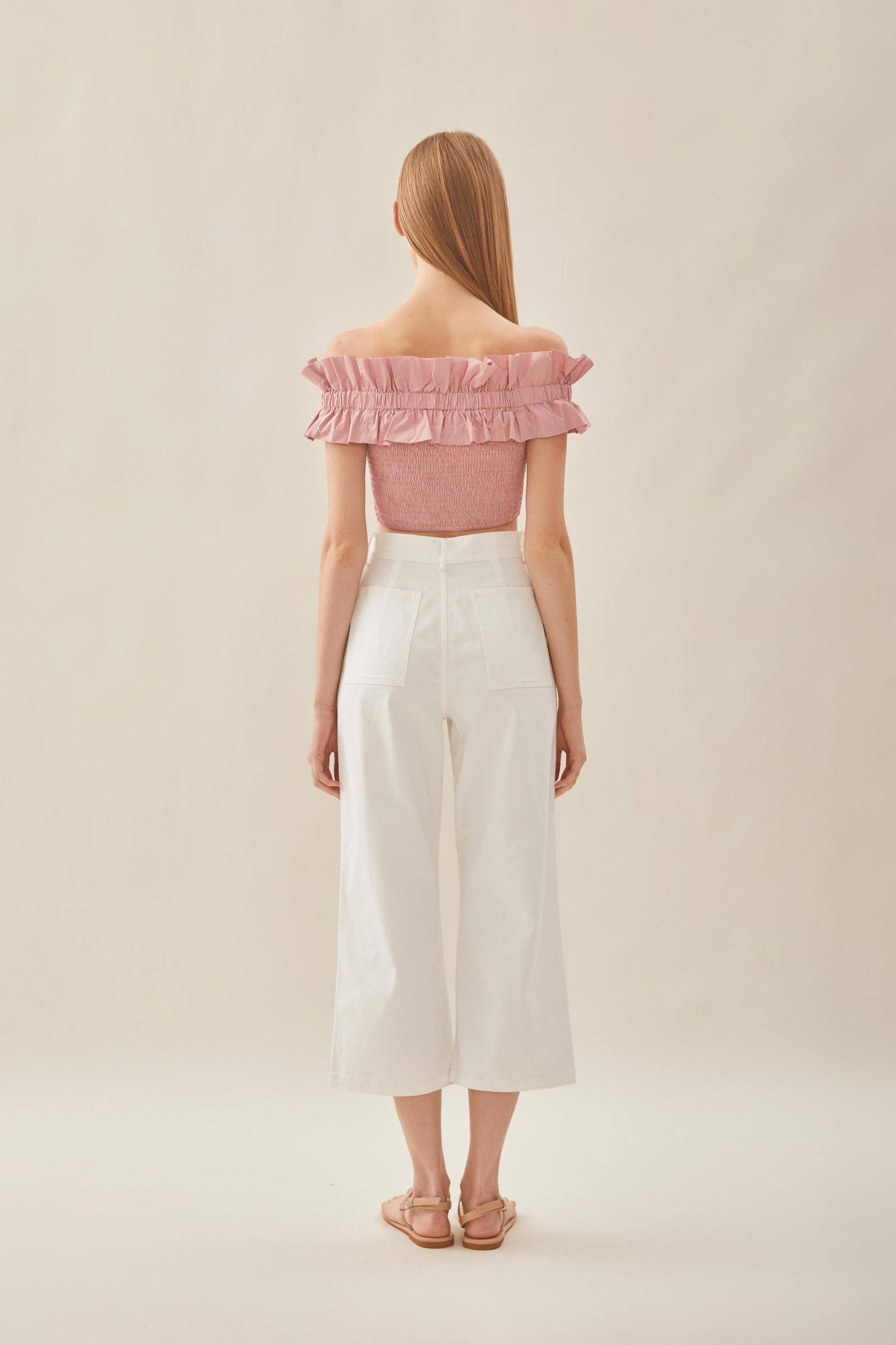 Off Shoulder Top with Ruffles in Tea Rose - Image 6