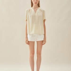 Pleated V Neck Blouse in Natural