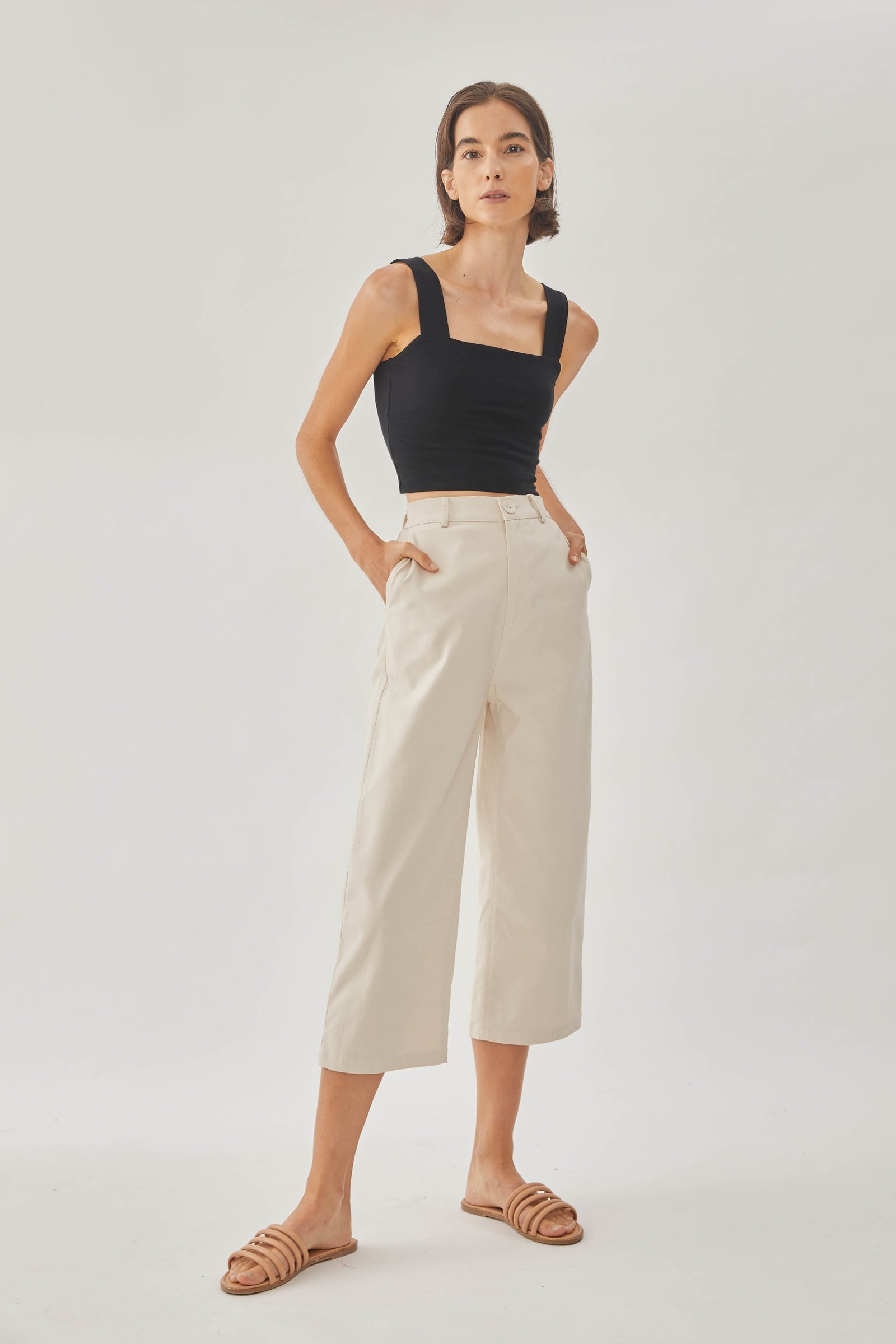 Cotton Blend Culottes in Ecru - Image 2