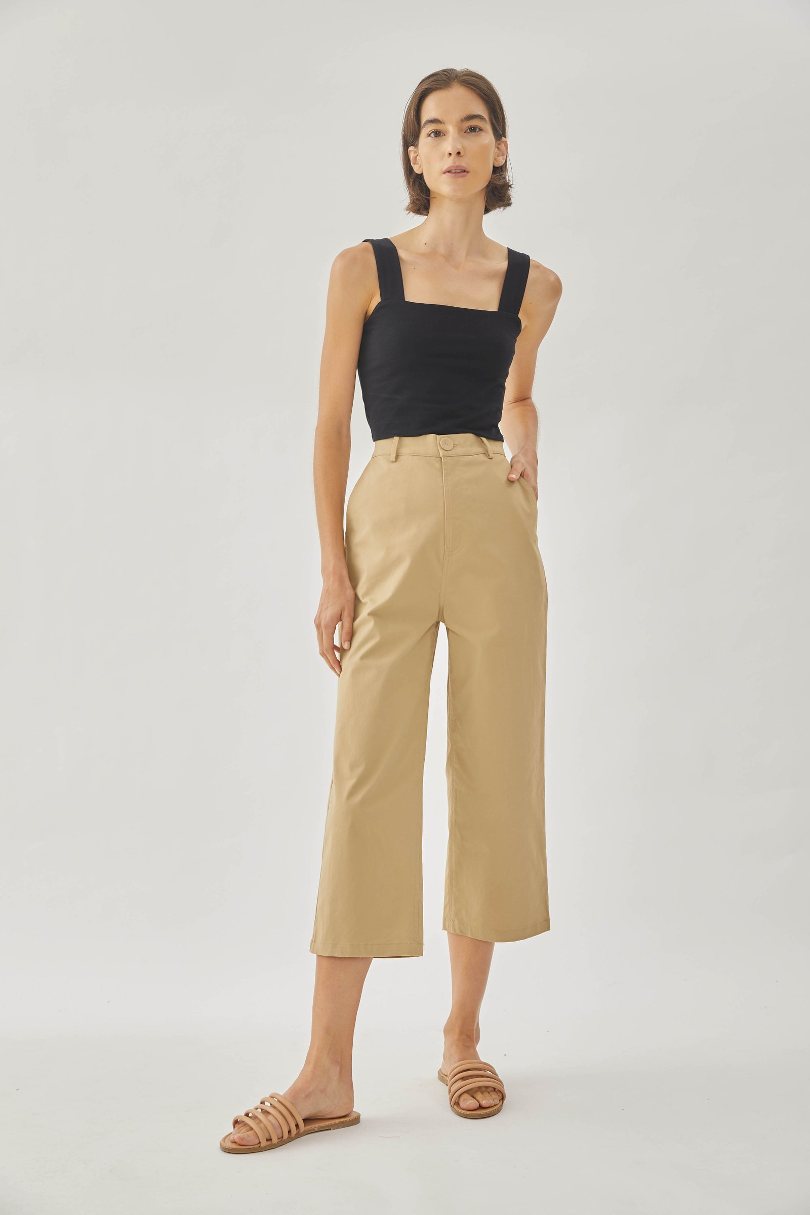 Cotton Blend Culottes in Sand - Image 4