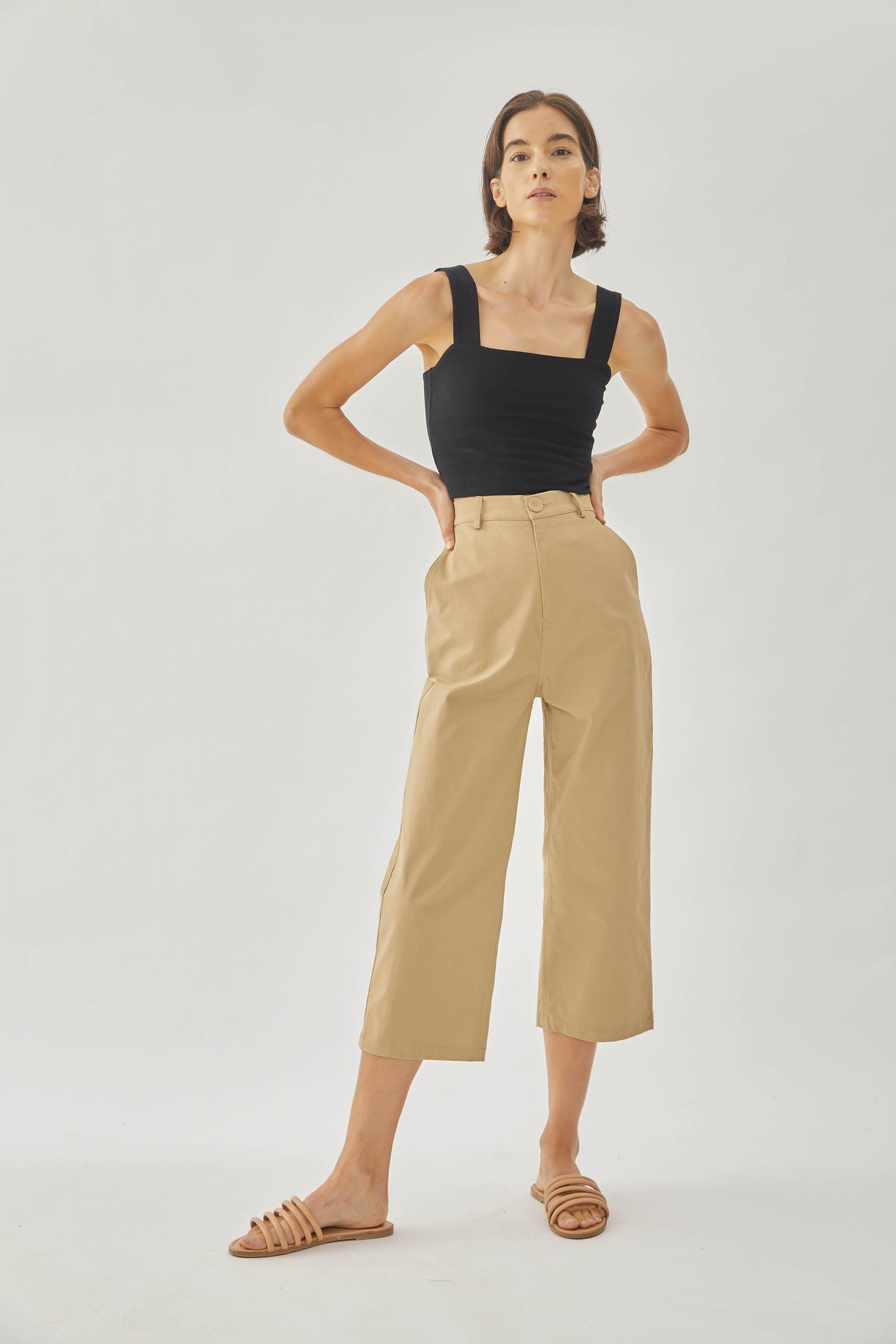 Cotton Blend Culottes in Sand - Image 7