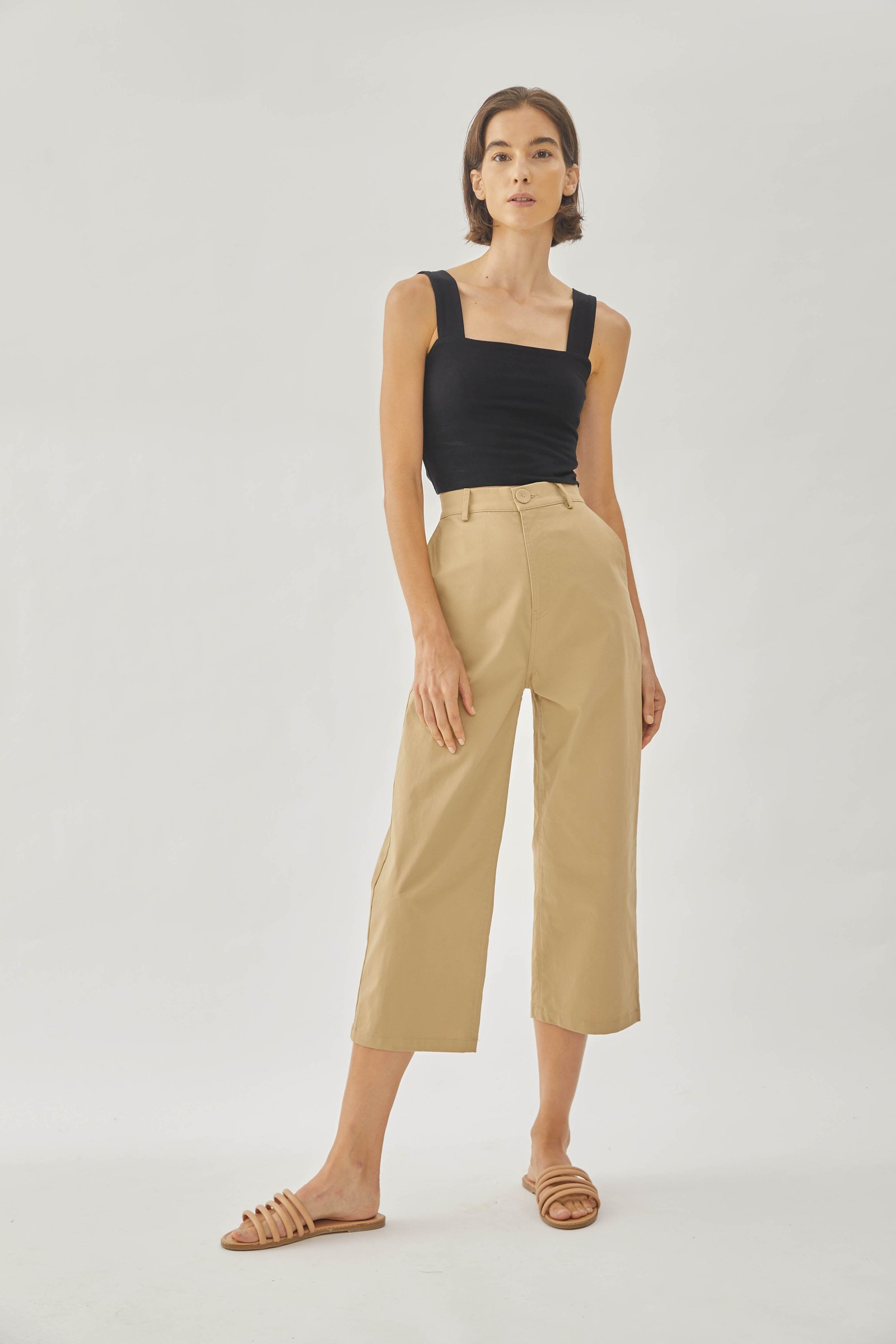 Cotton Blend Culottes in Sand - Image 10