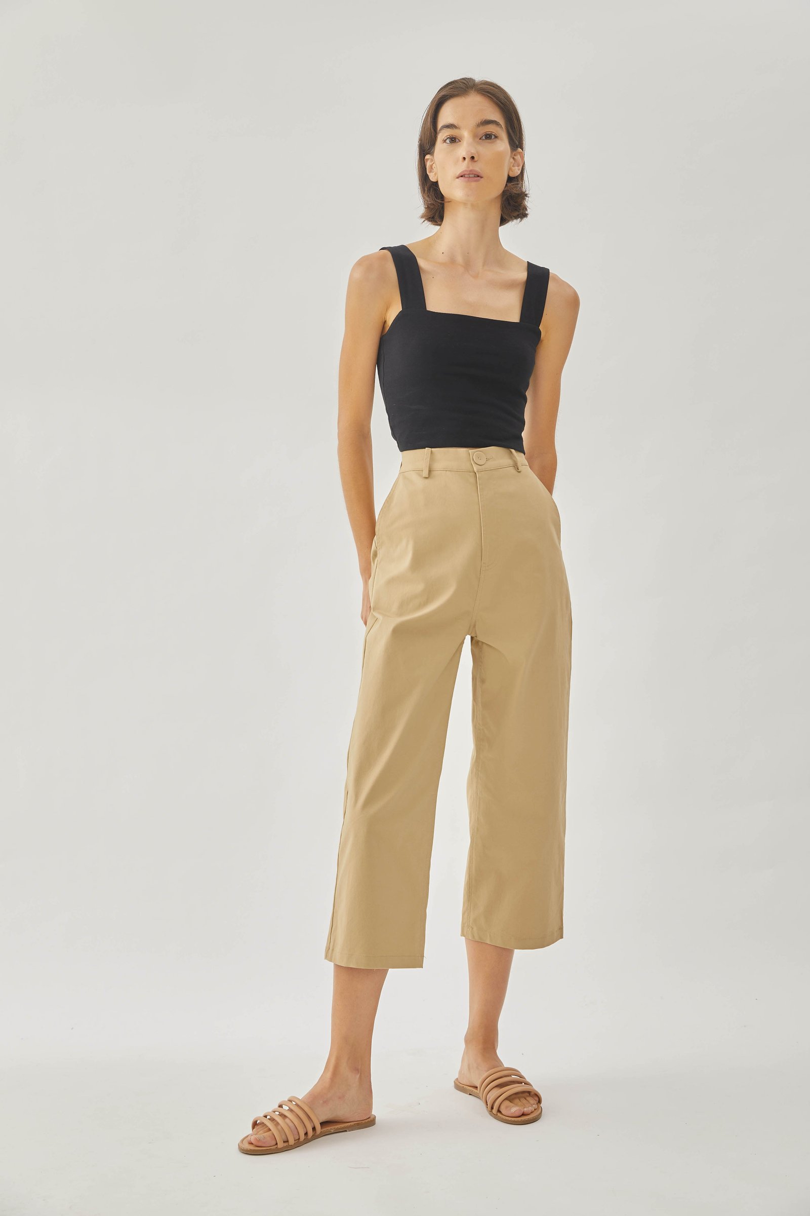 Cotton Blend Culottes in Sand - Image 12