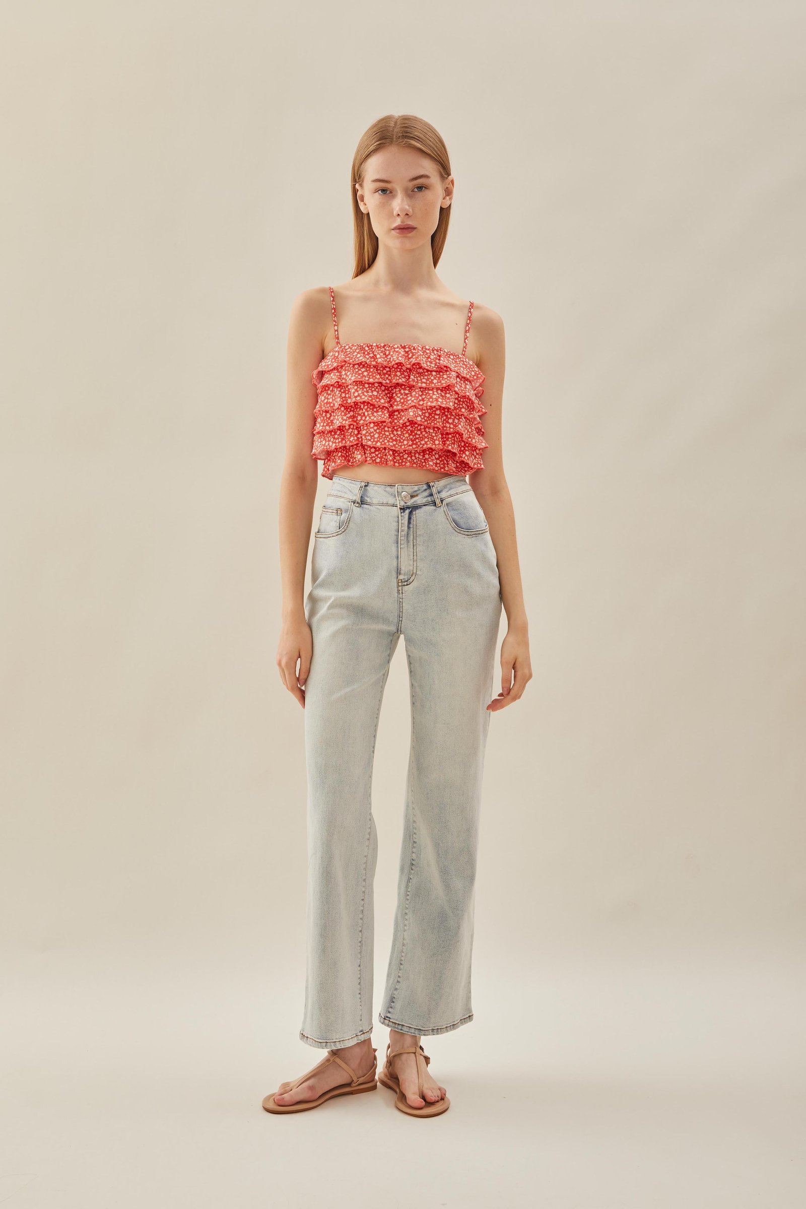 Tiered Frill Top in Red Bloom - Image 3