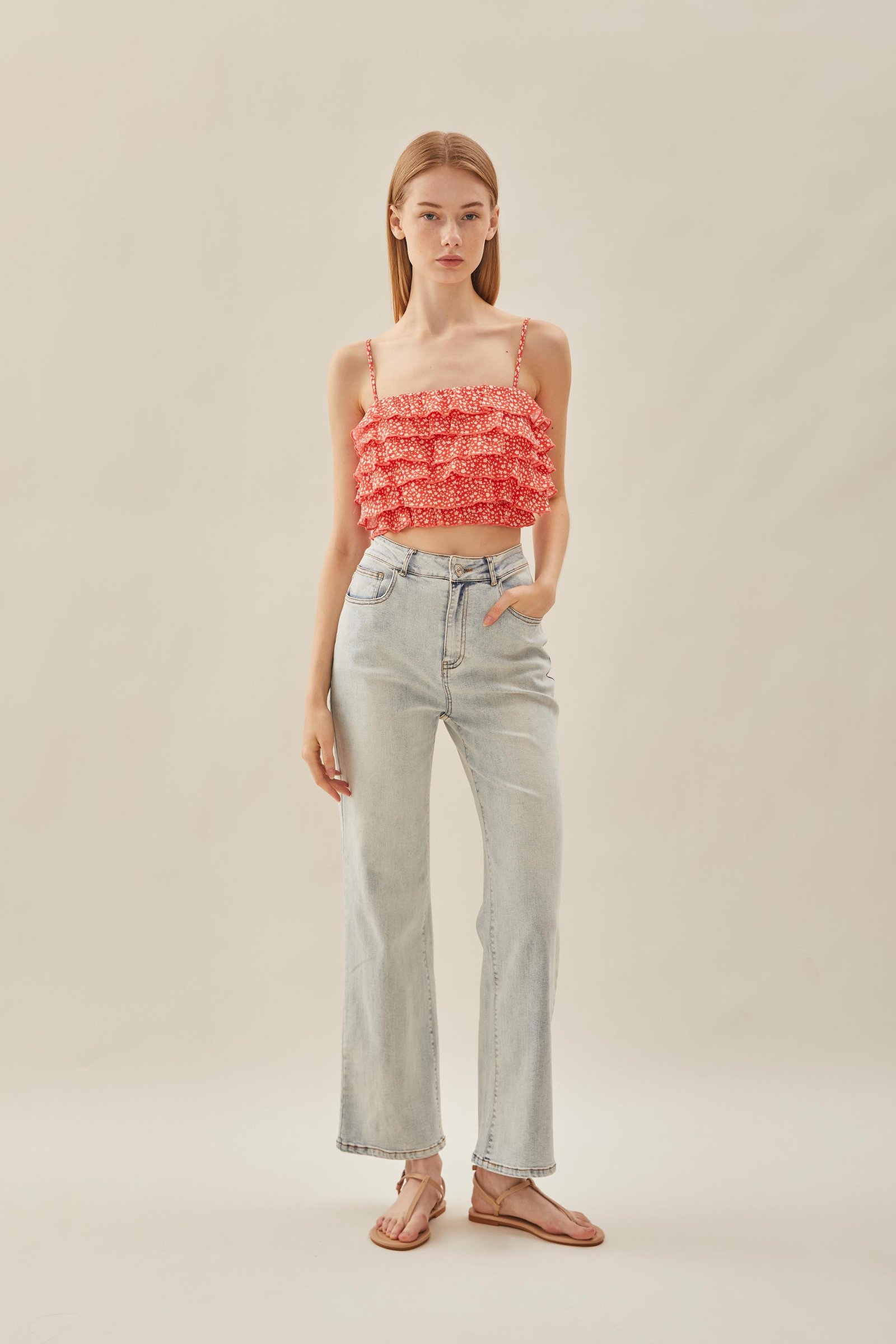 Tiered Frill Top in Red Bloom - Image 5