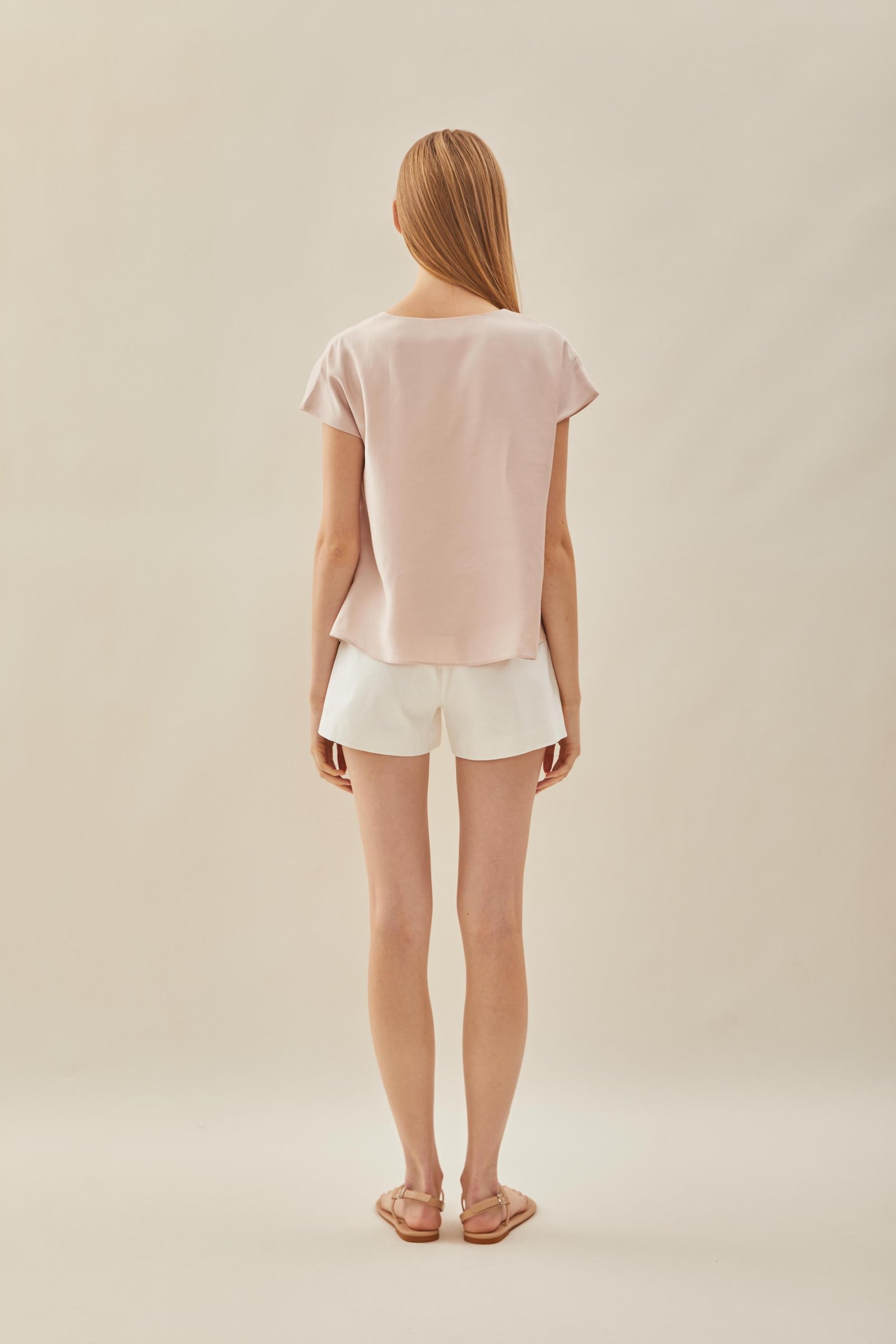 V Neck Sleeved Top in Petal Pink - Image 7