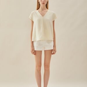 V Neck Sleeved Top in Natural