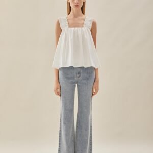 Flared Square Neck Top in White