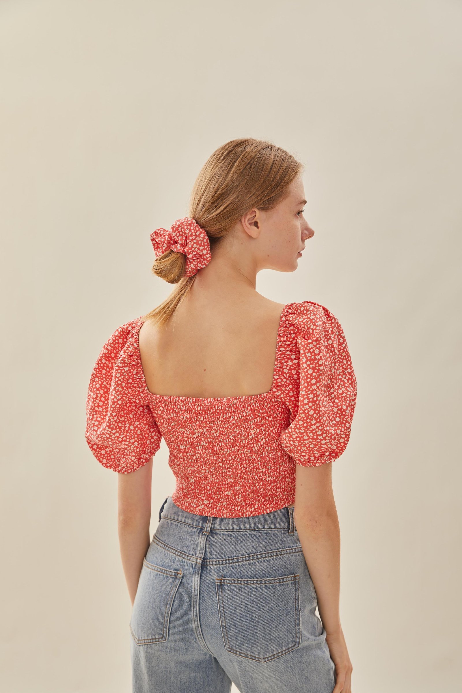 Cotton Scrunchie in Red Bloom - Image 3
