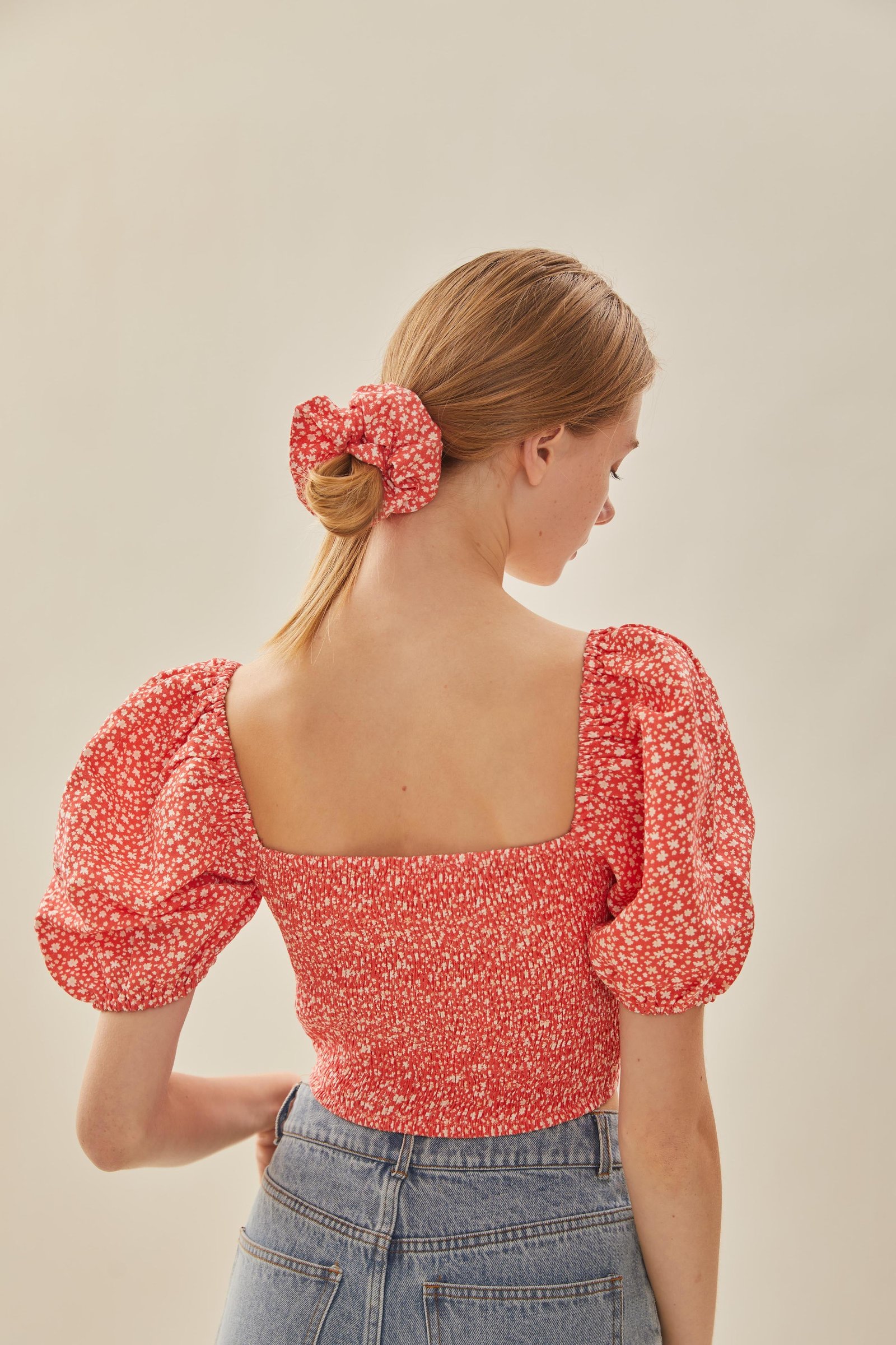Cotton Scrunchie in Red Bloom - Image 4