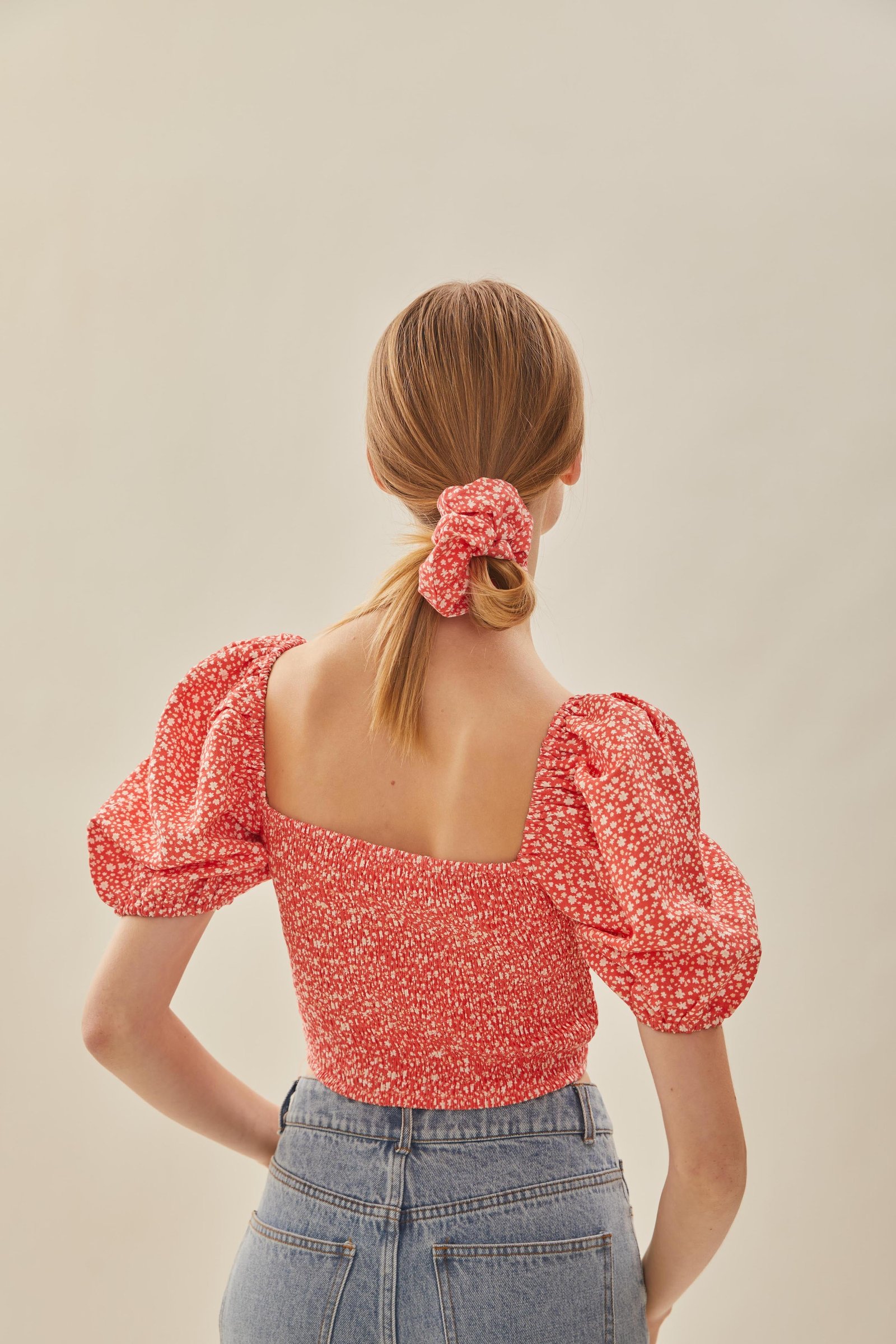 Cotton Scrunchie in Red Bloom - Image 6