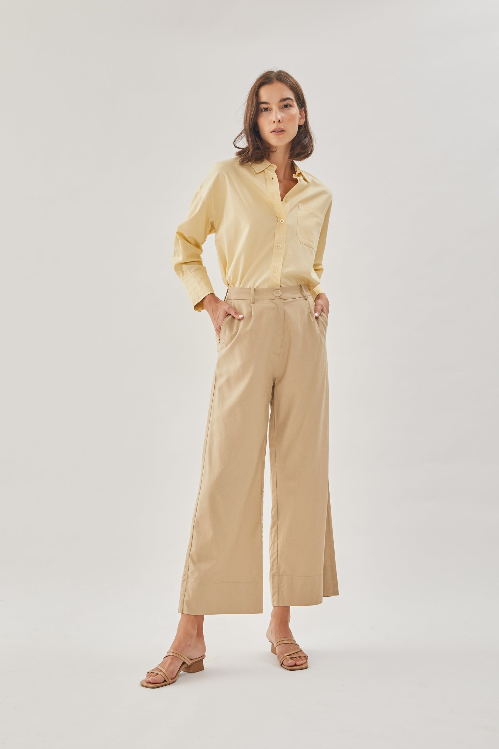 Linen Straight Pants in Sand - Image 3