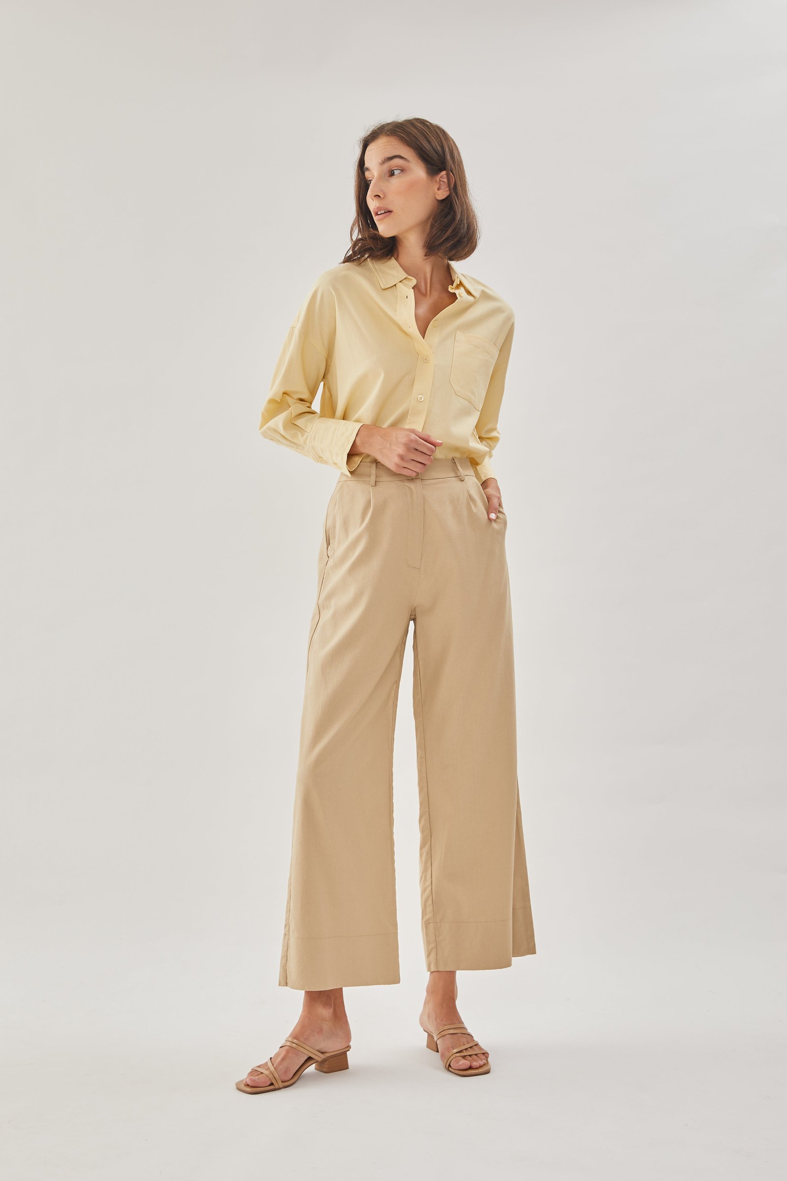Linen Straight Pants in Sand - Image 4