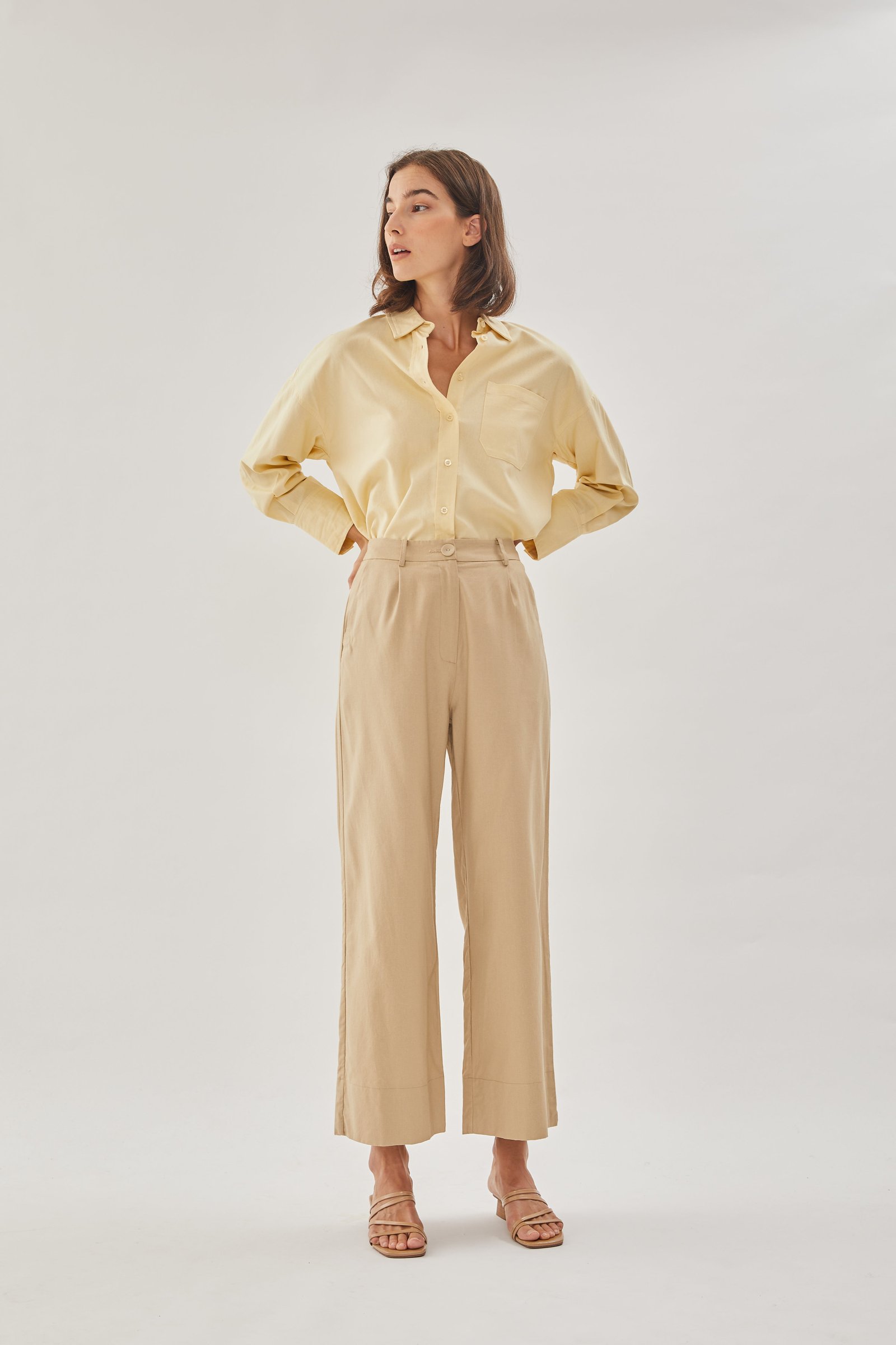 Linen Straight Pants in Sand - Image 8
