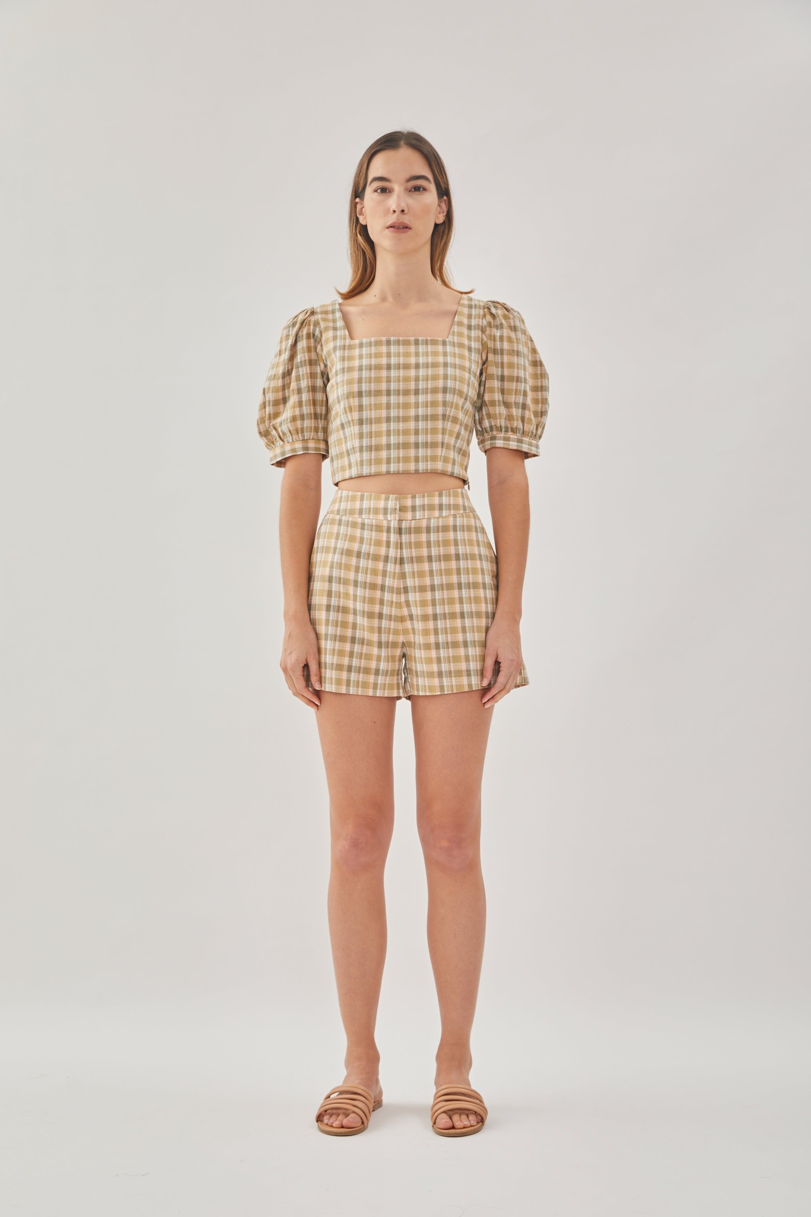 Checkered Cotton Shorts in Forest - Image 2