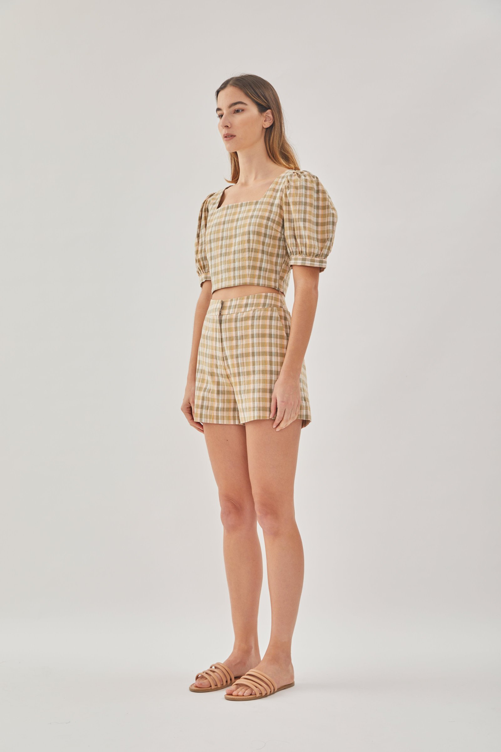 Checkered Cotton Shorts in Forest - Image 3
