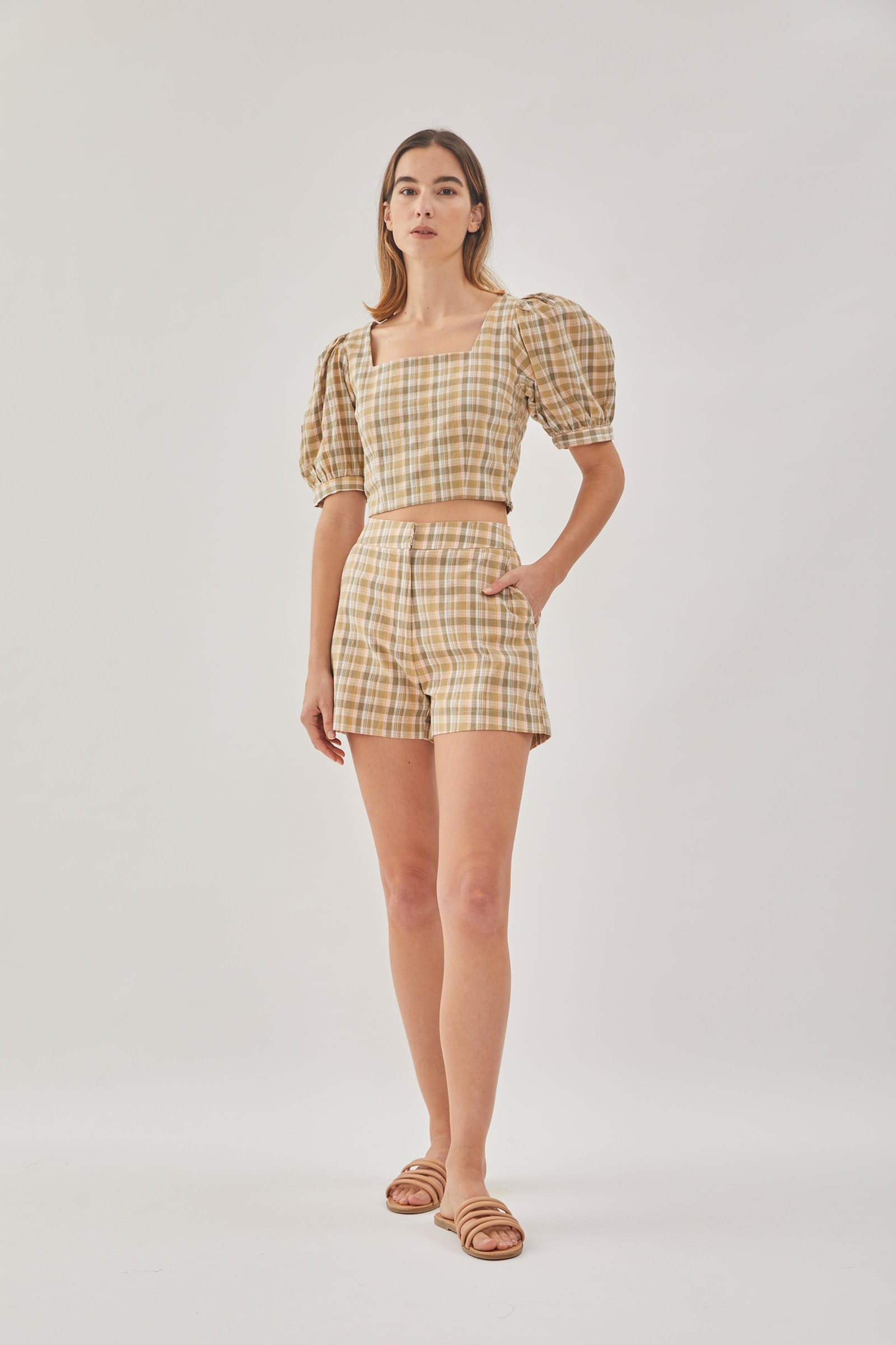 Checkered Cotton Shorts in Forest - Image 4
