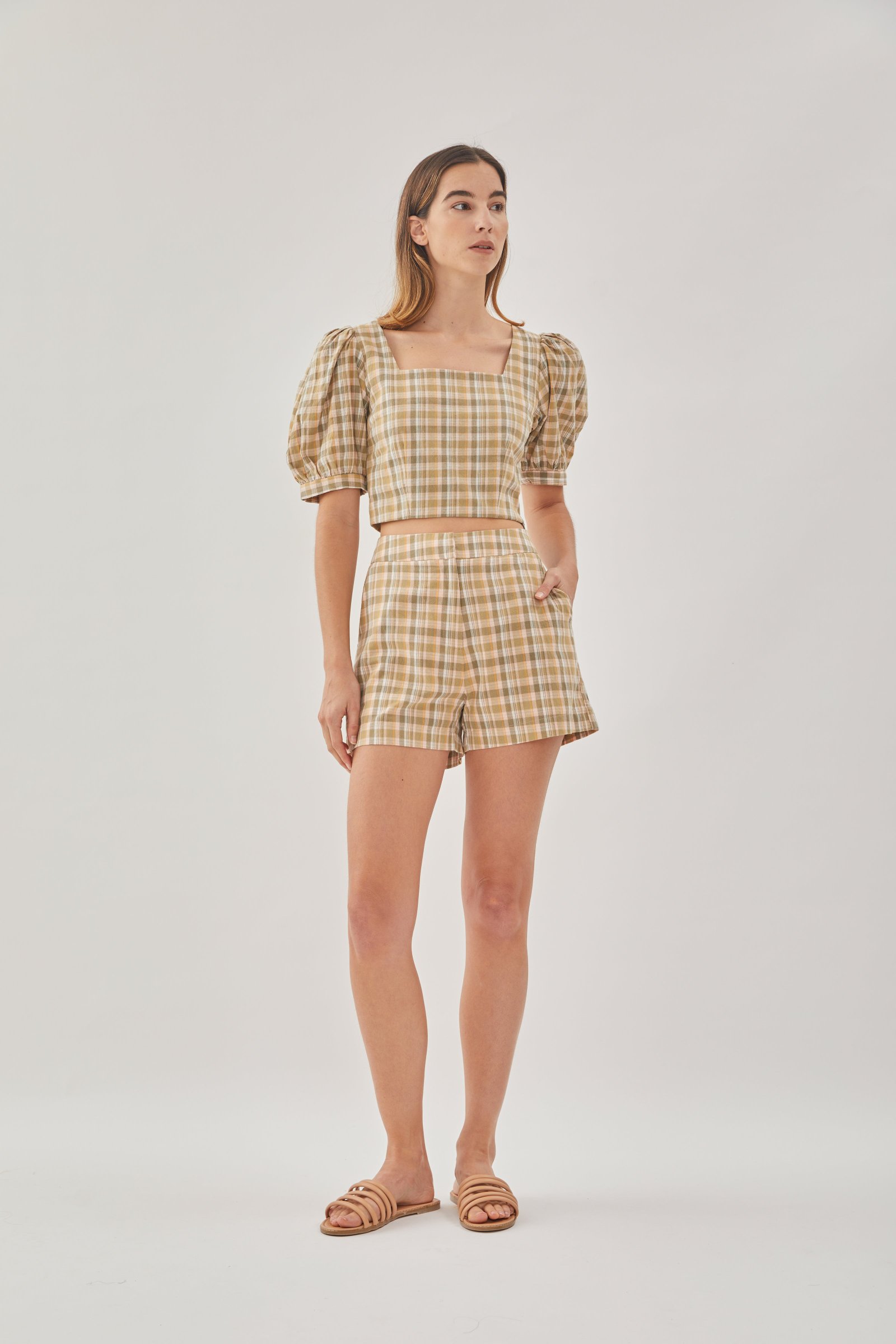 Checkered Cotton Shorts in Forest - Image 5