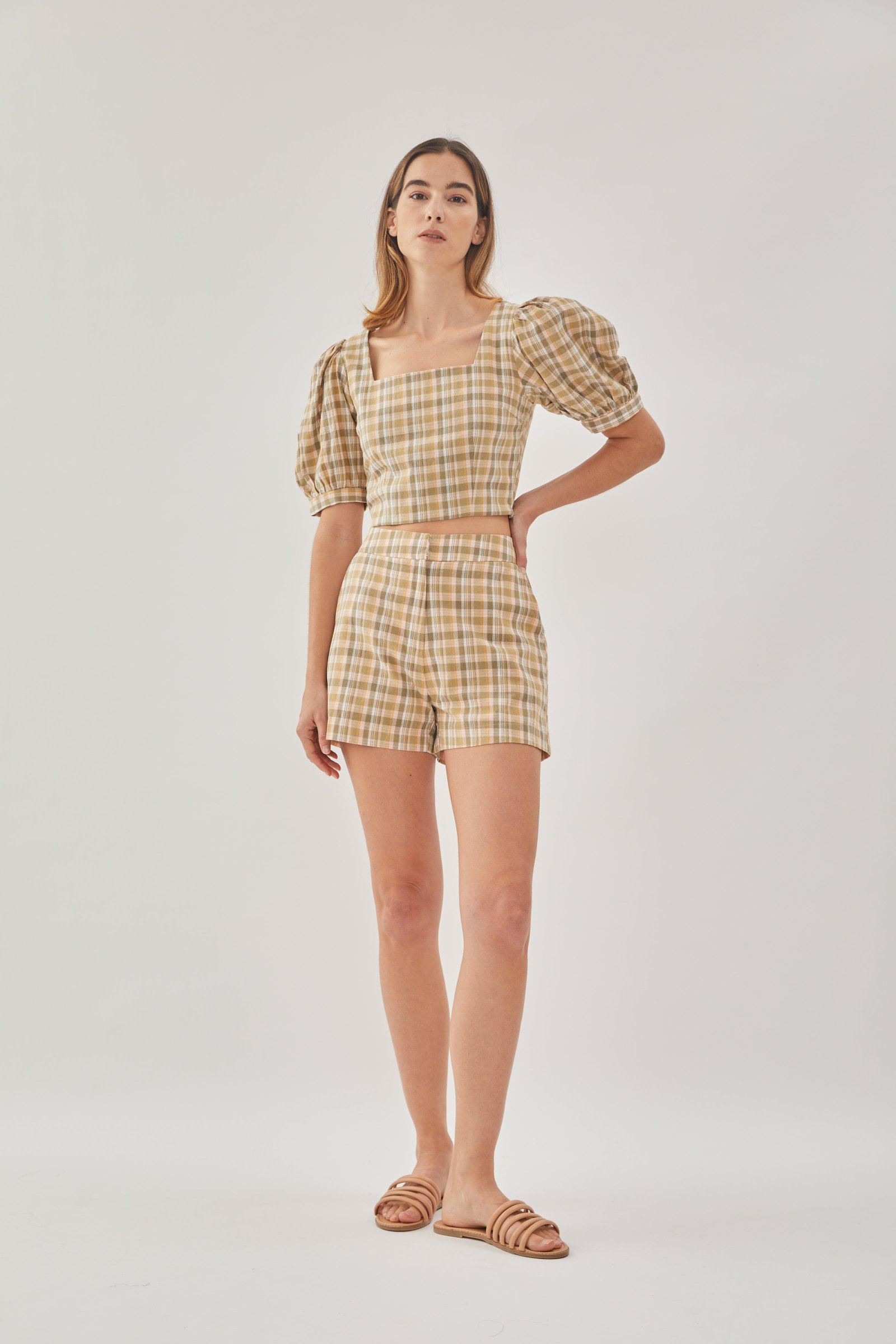 Checkered Cotton Shorts in Forest - Image 6
