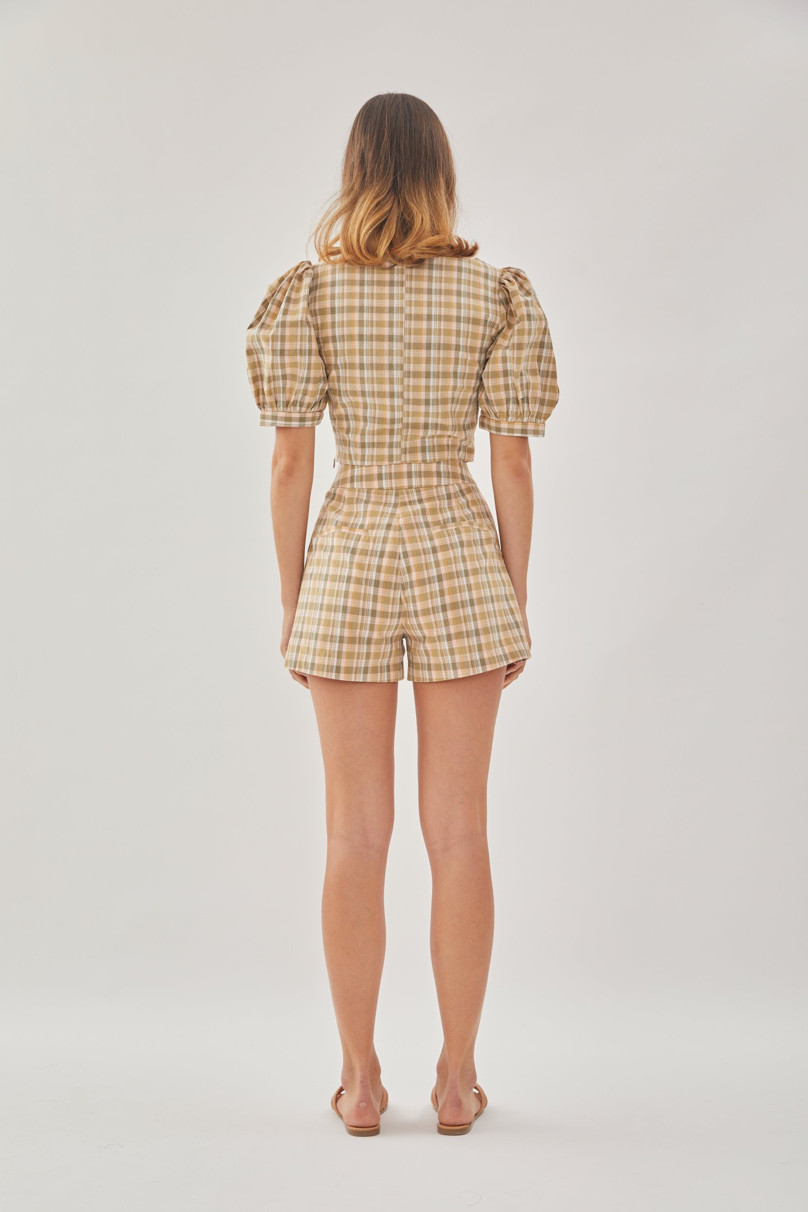 Checkered Cotton Shorts in Forest - Image 7