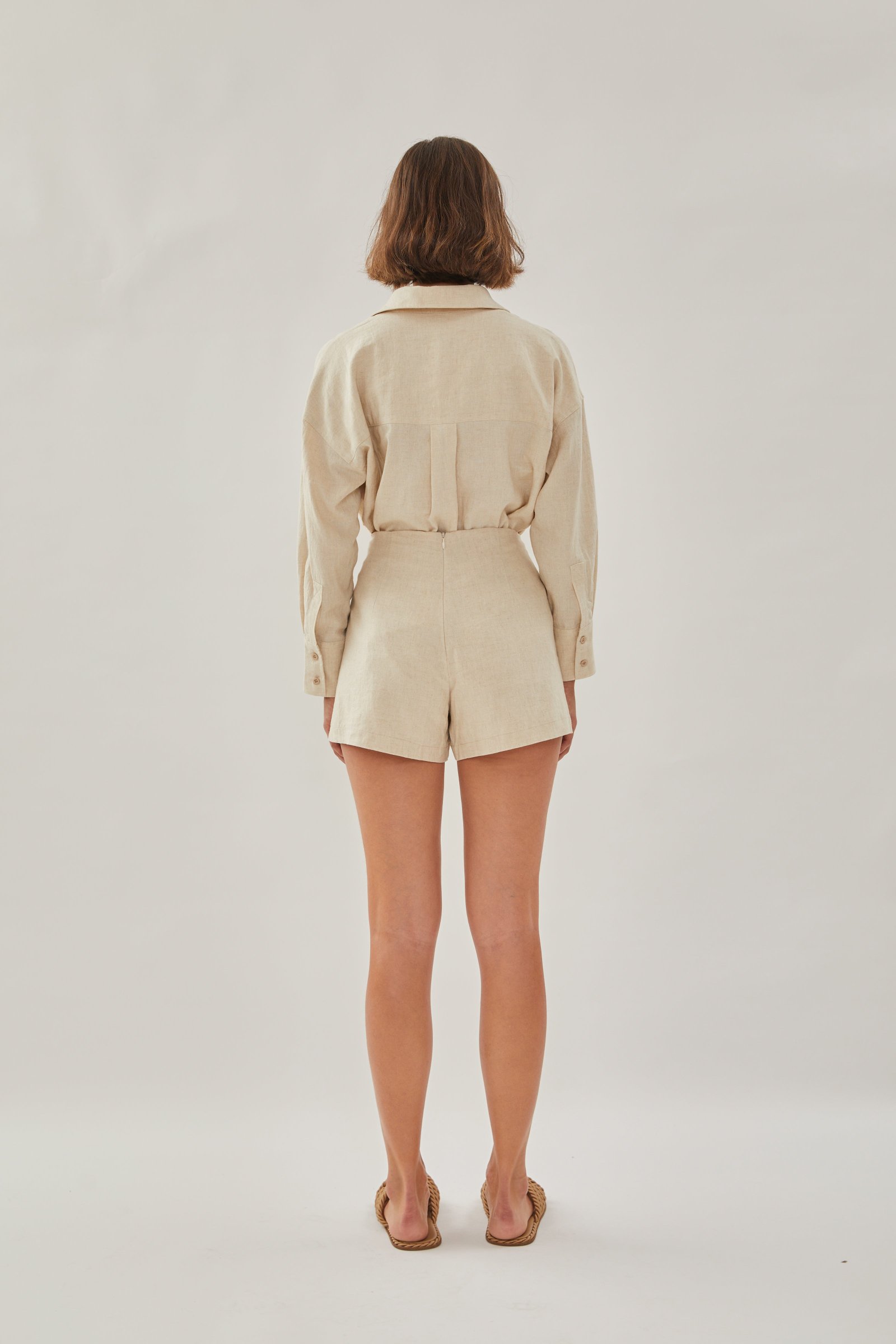 Linen Wrap Skorts in Natural - Image 6