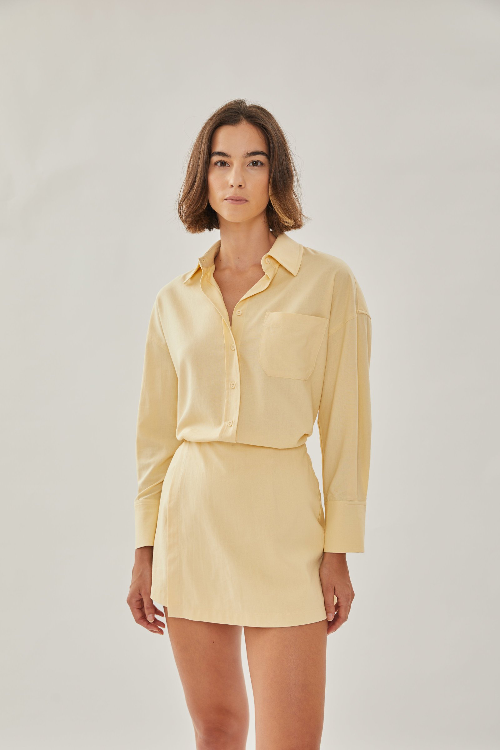Linen Wrap Skorts in Soft Yellow - Image 5