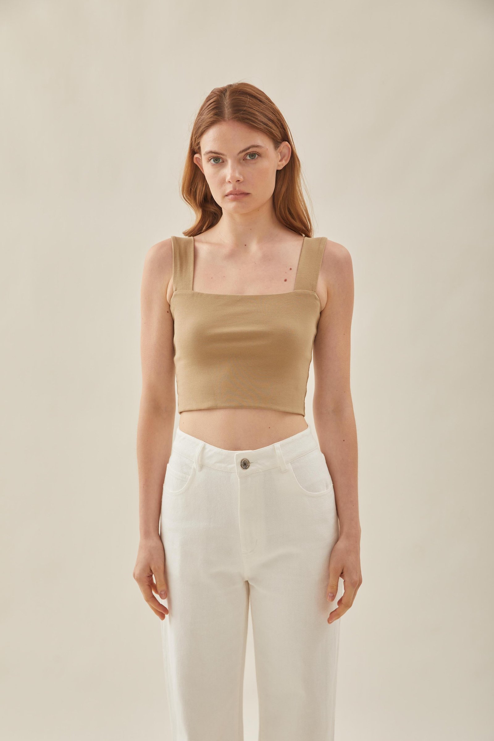 Classic Straight Neck Tank Top in Sand - Image 4