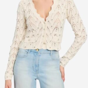 Blake Crystal Pointelle Cardigan - Natural