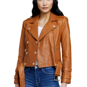 Billie Belted Leather Jacket - Cognac
