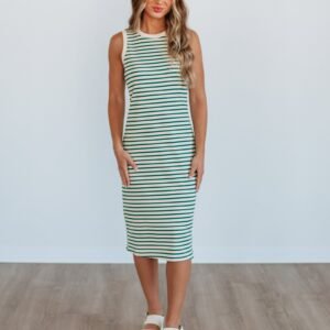 Pattie Striped Dress - Hunter Green Mix
