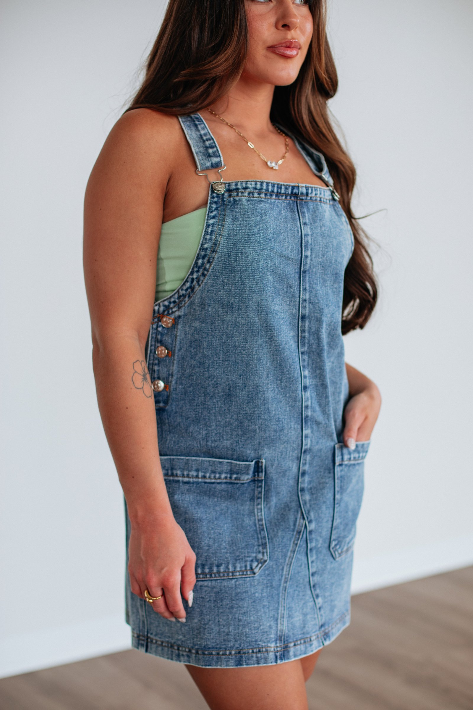 Nila Denim Overall Dress - Medium Wash - Image 2