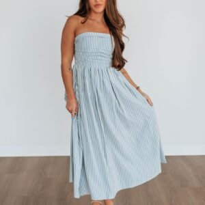 Tia Striped Dress - Powder Blue